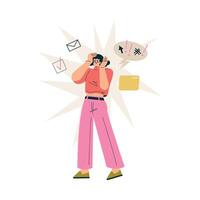 Multitasking Woman Character Doing Multiple Task Illustration vector
