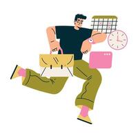 Multitasking Man Character Hurry Up Doing Multiple Task Illustration vector