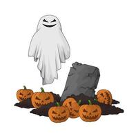 illustration of ghost and halloween pumpkins vector