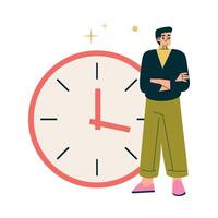 Multitasking Man Character Stand at Clock Dial Illustration vector