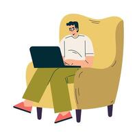 Multitasking Man Character at Laptop Doing Multiple Task Illustration vector