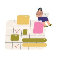 Multitasking Woman Character at Laptop Doing Multiple Task Illustration vector