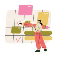 Multitasking Woman Character at Calendar Doing Multiple Task Illustration vector
