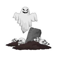 illustration of ghost in the grave with many skeletons vector