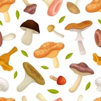 Mushroom Seamless Pattern with Forest Plant with Stem and Cap Template vector