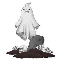 illustration of ghost in the graveyard with many skeletons vector