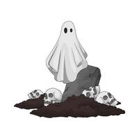 ghost in the graveyard with many skeletons illustration vector