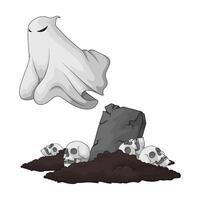 ghost in the graveyard with many skeletons vector