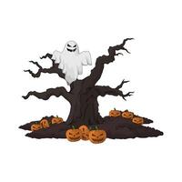 illustration of spooky ghost in the tree vector