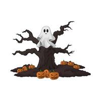 Scary ghost in the tree illustration vector