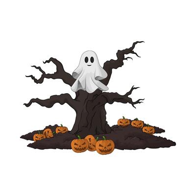 Scary ghost in the tree illustration