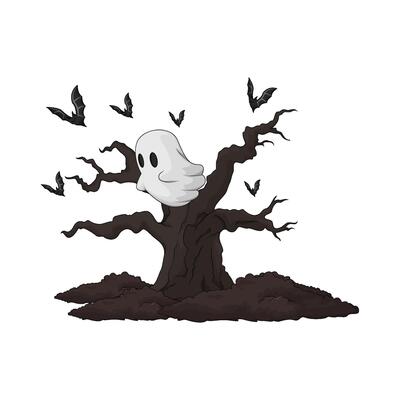 illustration of Scary ghost in the tree