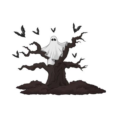 illustration of Scary ghost in tree
