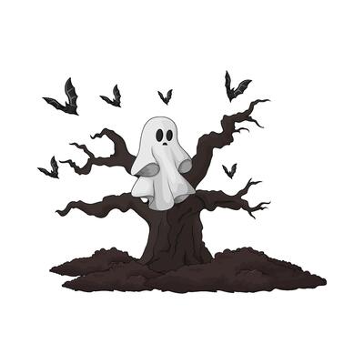 Scary ghost in tree illustration
