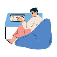 New Technologies with Man Character with Tablet Drawing Illustration vector