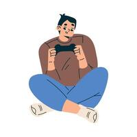 New Technologies with Boy Character with Gamepad Play Game Illustration vector