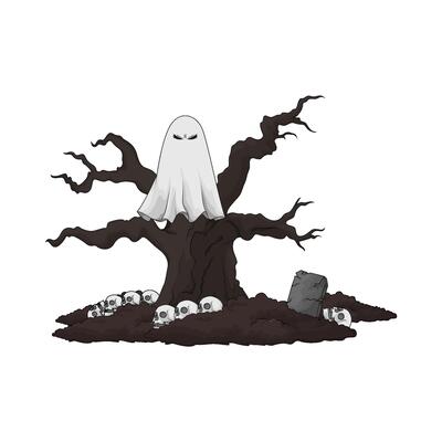 illustration of halloween ghost in the scary old tree