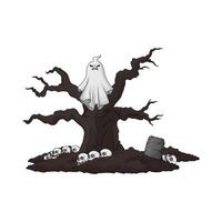 illustration of ghost in the scary old tree vector