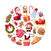 Merry Christmas and New Year Round Composition Design with Object Template vector