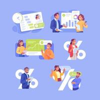 Business Process with Man and Woman Busy with Analytics Set vector