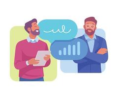 Business Process with Man Talking Busy with Analytics Illustration vector