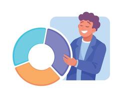 Business Process with Man with Pie Chart Busy with Analytics Illustration vector