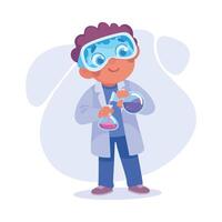 Boy Scientist in Coat with Flask as Child Profession Illustration vector