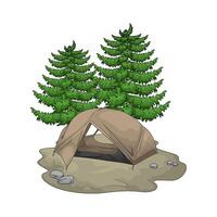 tent with pine trees illustration vector