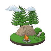 tent with pine tree vector