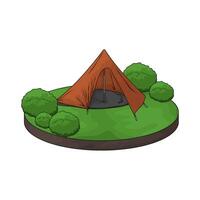 camping tent with bushes vector