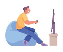 Man Character Sit and Play Game with Gamepad Illustration vector