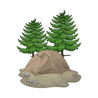 camping tent with pine tree vector