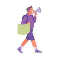 Man Participate in Demonstration with Banner and Megaphone Illustration vector