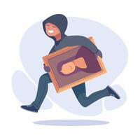 Man Criminal Escape with Picture Commit Crime and Theft Illustration vector
