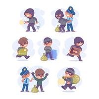 Man Criminal Commit Crime and Theft Set vector