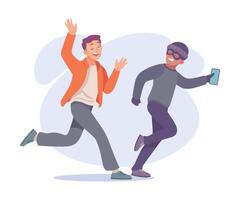 Man Criminal Escape with Smartphone Commit Crime and Theft Illustration vector