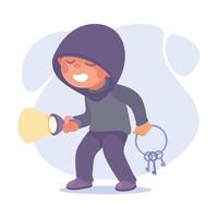Man Criminal Stand with Passkey and Flashlight Commit Crime and Theft Illustration vector