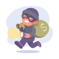 Man Criminal Escape with Sack of Money Commit Crime and Theft Illustration vector