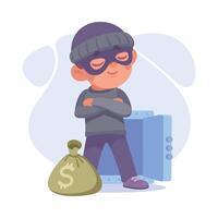 Man Criminal Stand with Sack of Money Commit Crime and Theft Illustration vector