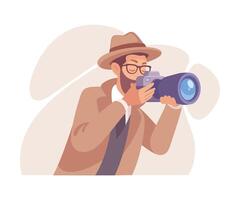 Inspecting Detective Man Character with Camera Investigating Case Illustration vector