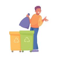 Happy Man Character Gather Garbage Saving Planet Illustration vector