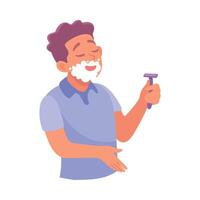 Man Character in Bathroom Shaving Enjoy Morning Routine Illustration vector