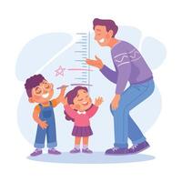 Man Parent with Son and Daughter Measure Height as Home Activity Illustration vector