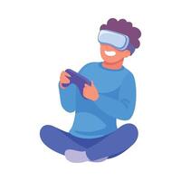Man Sit in VR Glasses and Gamepad Play Game Illustration vector