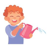 Cheerful Redhead Boy Character with Watering Can Illustration vector