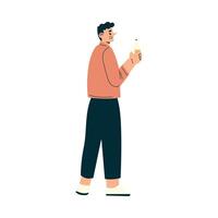 Man at Musical Festival Stand with Drink in Bottle Have Rest Illustration vector