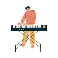 Man Musician on Stage at Summer Open-air Musical Festival Playing Keyboard Illustration vector