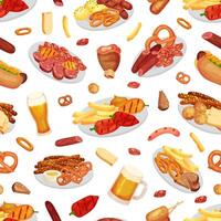 October Fest Seamless Pattern Design with Food and Beer Template vector