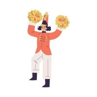 Orchestra with Marching Woman Character in Red Uniform with Plates Illustration vector