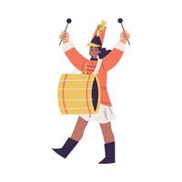 Orchestra with Marching Woman Character in Red Uniform with Drum Illustration vector
